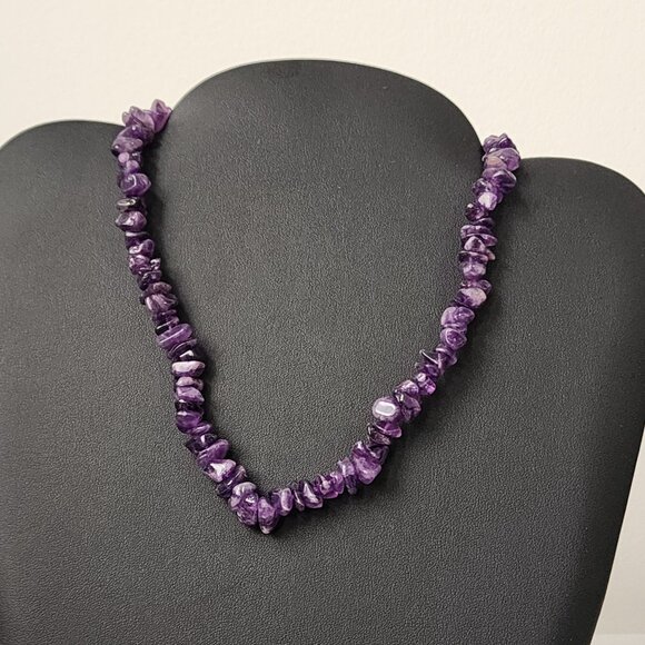 VTG Amethyst Large Tumbled Chip Necklace Dark Purple Chakra Energy Healing Gemst - Picture 2 of 9